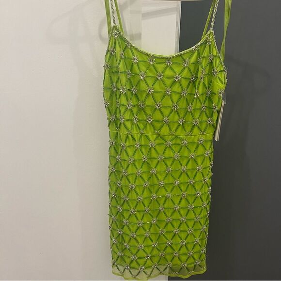 NWT Mac Duggal 10983 Neon Green Beaded Sleeveless Slip Mini Dress 8 - Picture 2 of 10